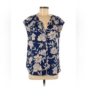 Daniel Rainn Blue Floral Short Sleeve Blouse